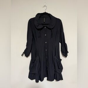 IC by Connie K Black Button Up Tunic Dress Size Small Lagenlook Artsy